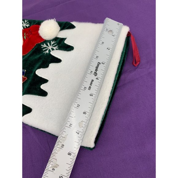 Finished Felted Homemade Vintage Christmas Stocking Santa with a gift and trees - Picture 7 of 7